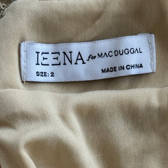 Ieena Mac Duggal 26739 Long Sleeve Sequined Gown Maxi Dress Nude Gold Size 2 NWT - Picture 7 of 10